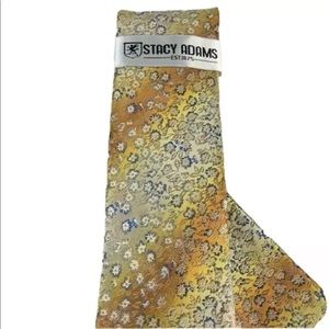 Stacy Adams Men's Tie & Hanky Set Gold Champagne Navy Floral Pattern 3.5" Wide